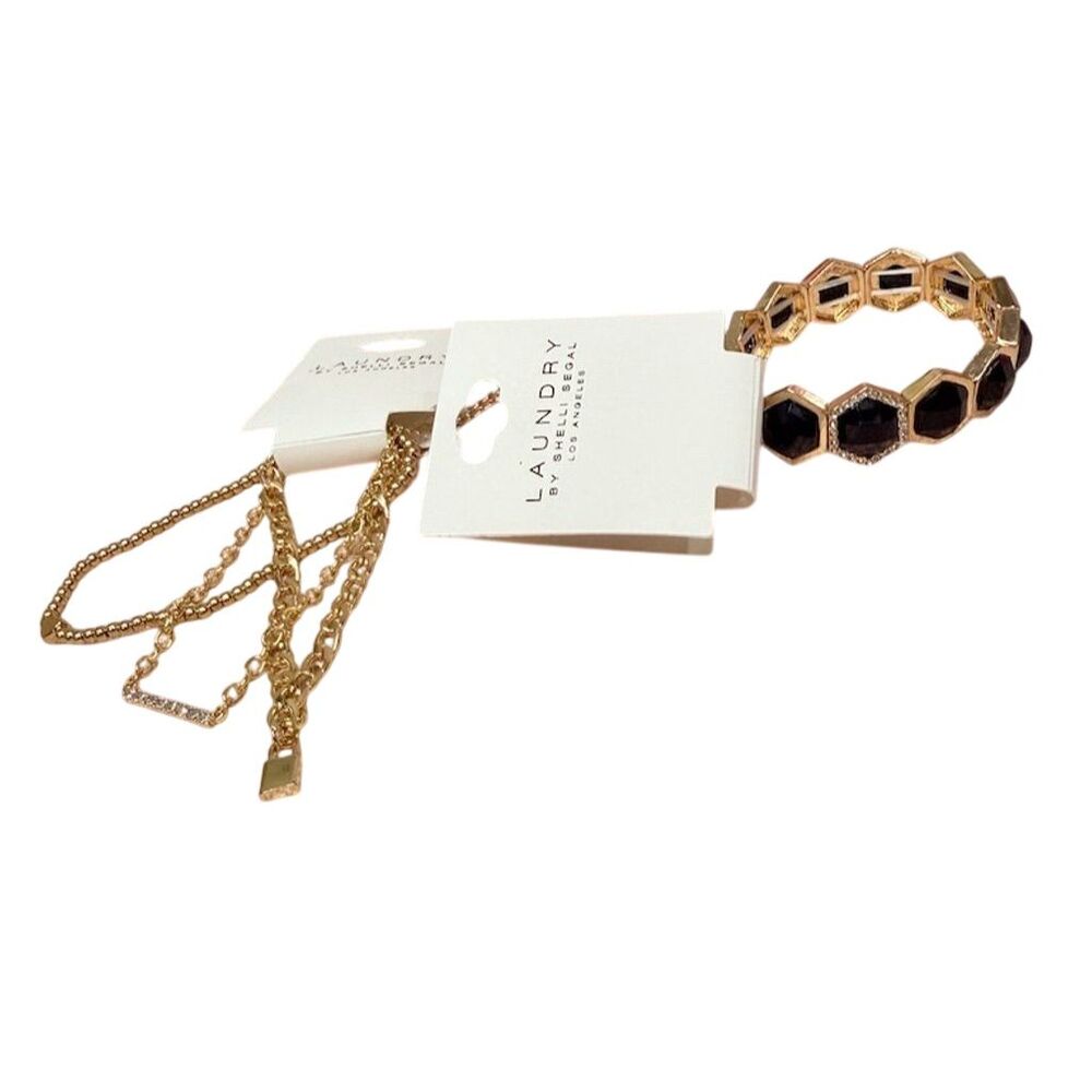 Laundry By Shelli Segal 4-Piece Stackable Black Bracelet 2 sets gift lot bundle